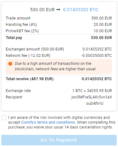 PrimeXBT Partners With Coinify To Make Buying Bitcoin Even Easier - Coinify 4 Transaction details 240x300