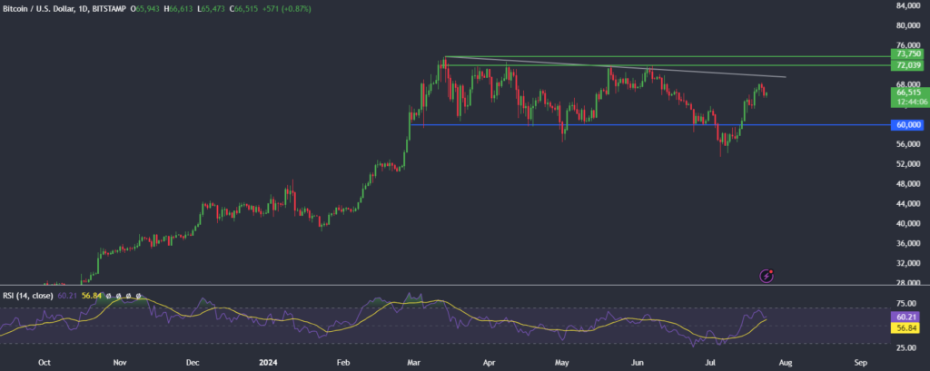 BTC at $66.5k with Kamala Harris ahead in the polls - BTCUSD 9 1024x409