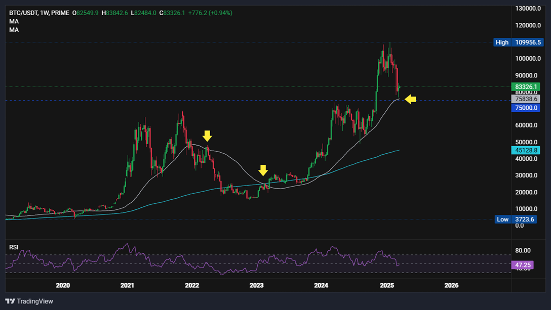 Bitcoin stabilises at around 83k, with the FOMC and trade tariff worries in focus. Is this cycle already past its peak? - BTC weekly 17032025