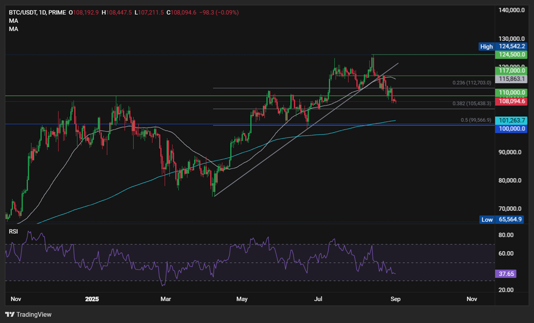 Bitcoin drops to 108k. Will seasonality, macro data, and whales fuel a deeper decline?  - BTCUSD 01092025