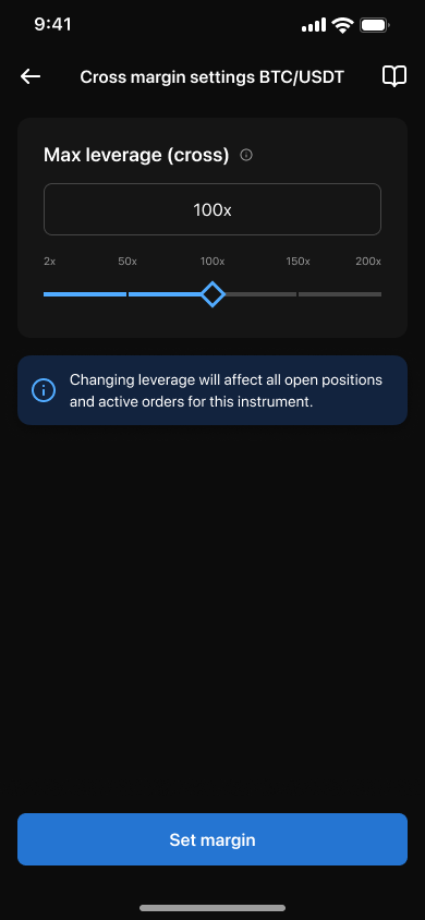 Adjustable leverage in cross-margin for Crypto Futures – set your personal cap - mobile version