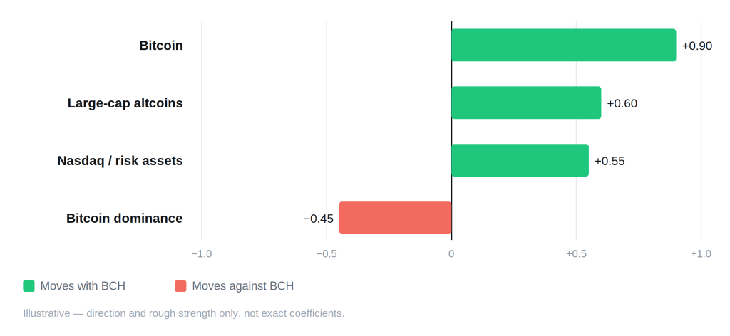 Bitcoin Cash (BCH) Price Prediction 2026, 2027, 2028&ndash;2030 - bch correlation schematic 1 1024x472